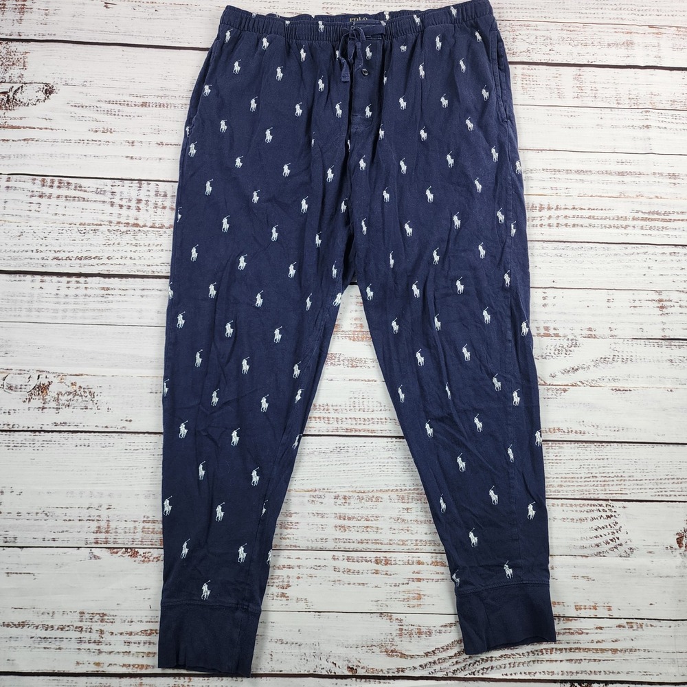 Polo Ralph Lauren Allover Pony Cotton Jogger Men's M Navy Pajama Lounge Pants - Picture 1 of 6